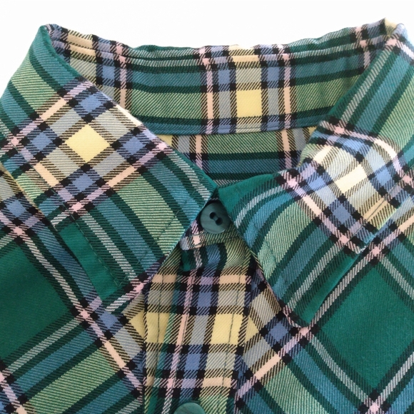 Vintage Handmade Men's Buttoned Down Shirt XL L/S  Collard Green Plaid - Picture 5 of 7